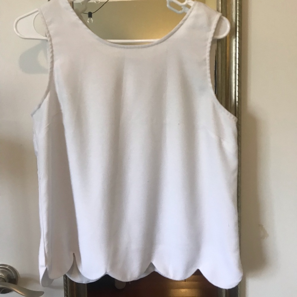 White Scalloped Tank Top